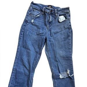 BDG Urban Outfitters Kick Flare High-Rise Cropped Distressed Blue Denim Jeans